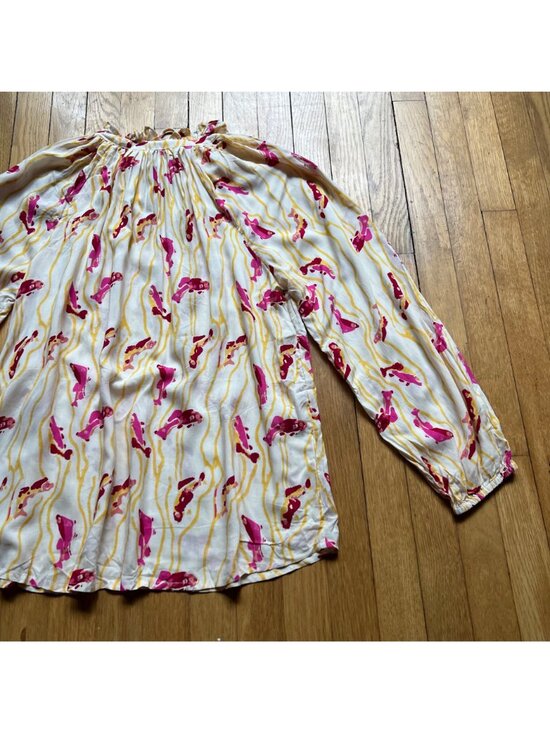 Natalie Martin Size L Pisces Yellow Sunrise Penny Floral Long Sleeve Blouse Top - Picture 11 of 15